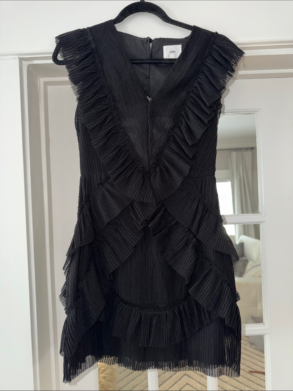 Lena Black Tiered Ruffle V-Neck Dress